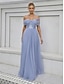 billiga Brudtärneklänningar-A-linje Tärnklänning Off Shoulder Ärm-lös Elegant Golvlängd Tyll med Enfärgad