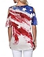 ieftine Ziua Independenței Top-Ziua Independenței Tricou Patriotic Femei 4 Iulie Tricou Steag American Modern Casual Roșu Alb Și Albastru Manșon Scurt Guler Rotund Topuri Regulate Print Weekend Roșu Vin Albastre Vară Primăvară
