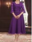 baratos Abaixo de 129,99 $-Conjuntos de Vestido Mãe da Noiva Vestido Elegante Simples Decote Redondo Comprimento do Chá Chiffon Poliéster Renda Manga Longa com Renda Cor Sólida