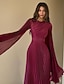 billiga Avslappnat / Dagtid Bröllop-A-Linje Quinceanera Klänningar Elegant Klänning Formell Bröllop Golvlängd Lång Ärmar Hög Halsringning Polyester med Veck