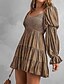 preiswerte Ausgefallene Kleider-Damen Minikleid Blumenkleid Boho-Kleid Druckkleid Westernkleid Klassisch Modern Outdoor Urlaub Ferien Normale Passform Blume Langarm Schulterfrei Blau Braun Grün Aprikose Sommer