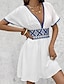 billige Boho-kjoler-Dame Mini kjole Boho-kjole Print kjole Western kjole Klassisk Moderne Feriereise Ferie Helg Normal Blomsternål i krystall Kortermet V-hals Hvit Sommer
