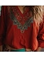 billige Kvinne Boho Topper-Kvinnenes Boho Bluse Blomster Grafisk Bohemia Vintage Tropisk 3/4 Lengde Erme V U-Hals Regular Tops Rød Sommer Vår