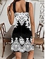 tanie Sukienki boho-Damskie Sukienka mini Sukienka letnia Sukienka A line trykotowa sukienka Urlop Codzienny Wyjściowe Regularny Kwiaty Graficzny W Tureckie Wzory Bez rękawów Kantarka Czarny Niebieski Zielony