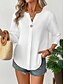 cheap Plain Tops-Women&#039;s Blouse Solid Color Stylish Casual 3/4 Length Sleeve V Neck Regular Tops Daily Holiday Buttons Black White Orange Summer Spring