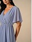 abordables Robes décontractées-Femmes Robe Longueur Genou Robe de demoiselle d&#039;honneur Robe trapèze Élégant Manche à volant robe demoiselle d honneur Cocktail Coupe régulière Uni Manche Courte Col en V Rose Claire Bleu Vert Été