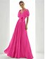 abordables VERT-Robe de soirée A-line verte élégante mariage en bord de mer formelle longueur de sol manches courtes col en V chiffon avec plissés en plumes