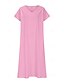 abordables Vestido Sencillo-Vestido Midi para Mujer Vestido de Verano Casual Diaria Vacaciones Playa Ajuste Regular Lino Como Liso Manga Corta Cuello en V Blanco Rosa Azul Verde Verano