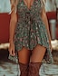preiswerte Ausgefallene Kleider-Damen Minikleid Unterkleid Boho-Kleid Westernkleid Mode Klassisch Modern Outdoor Urlaub Ferien Normale Passform Blume Ärmellos Spaghettiträger Grün Sommer