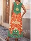 abordables Robes Boho-Femmes Robe maxi Robe trapèze Robe d&#039;été Robe à épaules dénudées Vacances Occasionnel Soirée Date Coupe régulière Fleuri Graphique Sans manches Col carré Noir Orange Vert Été Printemps