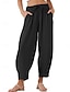 economico Pantaloni in lino e cotone semplici-Pantaloni chinos a gamba larga da donna in tinta unita moda streetwear a lunghezza intera vita alta semplici con tasche vita elasticizzata comodi morbidi confortevoli micro-elastici all&#039;aperto casual