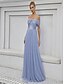billiga Brudtärneklänningar-A-linje Tärnklänning Off Shoulder Ärm-lös Elegant Golvlängd Tyll med Enfärgad