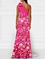 preiswerte FLORAL-A-Linie Abendkleid Elegantes Kleid Formelle Hochzeit Bodenlänge Ärmellos Ein- Schulter Pinkes Kleid Stretch-Crépe mit Schleife(n) Stickerei Applikationen