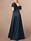 economico Vestiti da sera-Abito da sera A-Line elegante vestito formale per festa serale lunghezza pavimento manica corta scollo a V in satin con spacco