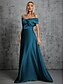 billige Brudepigekjoler-A-Line Brudepigekjole Off Shoulder Ærmeløs Elegant Gulvlængde Taffeta med Ensfarvet
