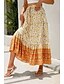 baratos Saias gráficas-Mulheres Saia Bohemia Casual Boho Longo Cintura Média Saias Floral Imprimir Micro-Elástica Férias Rua Amêndoa Vermelho Azul Laranja Verão Raiom