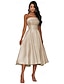 abordables Petits robes blanches-Petites Robes Blanches Style Hall Royal Robes de Mariage A-Line Hors Épaule Sans Manches Longueur Thé Satin Robes de Mariée Avec Couleur Unie