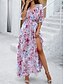 abordables Vestidos florales-Mujer Vestido maxi Vestido de una línea Vestido lencero Casual Exterior Noche Playa Ajuste regular Floral Manga 3/4 Escote en Pico Blanco Rosa Azul Real Azul Piscina Verano