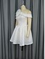 abordables Petites Robes Blanches-Robes de mariée ligne A une épaule manches courtes courte  mini robes de mariée en satin avec couleur unie