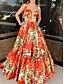 billige Aftenkjoler-A-linje quinceanera kjoler elegant kjole bryllup bryllupsgjest gulvlengde ermeløs sweetheart hals med blomstertrykk bryllupsgjest kjole