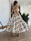 voordelige Cocktailjurken-A-Lijn Quinceanera Jurken Elegante Jurk Bruiloft Bruiloft Gast Enkel Lengte Mouwloos Scoop Nek Polyester Rugloos met Bloemenprint