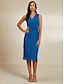 preiswerte Kleidersets-Damen Kleid-Set Spitzenkleid Casual kleid Chiffon-Kleid Elegant Brautkleider schlicht Glatt Spitze Midikleid Langarm V Ausschnitt Ausgehen Wein Blau Herbst Winter Regular Fit