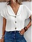 billige Kvindernes ensfarvede toppe-Kvinders skjorte button down blouse ensfarvet daglig stilfuld basic kortærmet skjorte button down blouse krave regular tops daglig knapper hvid pink blå abrikos sommer
