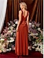 preiswerte Brautjungfernkleider-A-Linie Brautjungfernkleid V-Ausschnitt Ärmellos Elegant Bodenlang Chiffon mit Einfarbig