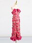 abordables Vestidos de cóctel-Vestidos sheath  columna vestido rosa caliente invitada de boda vestido de cóctel sin mangas hombros descubiertos flores con encaje bordado