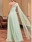 abordables Robes de demoiselle d&#039;honneur-Robes de mariage vertes A-Line avec appliques en dentelle à une épaule sans manches longueur de sol en chiffon robes de mariée avec détails froncés