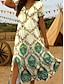 ieftine Rochii florale-Pentru femei Rochii Midi Rochie de Vară Rochie de vară Vacanță Casual Boho Ieșire Plajă Potrivire Largă Grafic Tribal Manșon scurt În V Galben Albastru piscină Mov Vară Primăvară