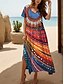 abordables Robes décontractées-Femmes Robe Midi Robe d&#039;Été Robe trapèze Robe d&#039;été Vacances Occasionnel Coupe Ample Fleuri Graphique À pois Manche Courte Col en V Arc-en-ciel Été Printemps Automne