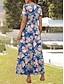 economico Abiti floreali-Abito lungo da donna, abito casual, abito a trapezio, abito estivo, elegante, casual da vacanza, vestibilità regolare, floreale, grafico, manica corta, scollo quadrato, bianco, rosa, blu, estivo.