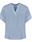 preiswerte Hemden-Damen Bluse Einfach Basic Lässig Kurzarm Einkerbiger Ausschnitt Normale Oberteile Täglich Knöpfe Tasche Rote Blau Purpur Beige Sommer Frühling