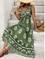abordables Robes Boho-Femmes Robe maxi Robe trapèze Vacances Occasionnel Extérieur Sortir Coupe régulière Fleuri Graphique Sans manches Col en V Vert Été