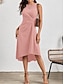 cheap Plain Dress-Women's Midi Dress A Line Dress Solid Color Bodycon Dress Work Dresses Semi Formal Office Slim Graphic Sleeveless Crew Neck Black Pink Red Blue Summer