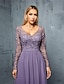 ieftine Lungimea podelei-Linia -A Lungime Podea Rochie pentru invitata de nunta Rochie formala Rochie de seara Rochie Mama Miresei Manșon Lung În V Elegant Bal Serată Nuntă Șifon cu Pliuri
