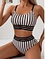 tanie Zestawy bikini-Kostiumy kąpielowe damskie Bikini 2 częściowy figi kostium bez pleców szczupła wakacyjna plażowa odzież w paski dekolt w kształcie litery U bez rękawów stroje kąpielowe