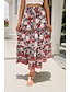 baratos Saias gráficas-Mulheres Saia Bohemia Casual Boho Longo Cintura Média Saias Floral Imprimir Micro-Elástica Férias Rua Amêndoa Vermelho Azul Laranja Verão Raiom