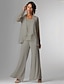 abordables Costumes-pantalons pour maman-Pantalon 3 pièces mère de la mariée invitée de mariage formelle élégante grande taille enroulée longueur sol en chiffon sans manches avec dentelle taille sur mesure gratuite