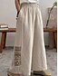 economico Pantaloni in lino e cotone semplici-Pantaloni boho da donna a gamba larga in tinta unita chinos vacanza stile vintage etnico lunghezza intera vita alta tinta unita tasca vita elastica comfort outdoor micro-elastici vacanza street