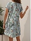 ieftine Rochii florale-Pentru femei Rochie Mini Rochie din Tricot Rochie casual Rochii Tricou Rochie de Vară Vacanță Casual Stiluri de Plajă Fit regulat Floral Grafic Manșon scurt În V Verde Deschis Vară
