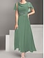 preiswerte Unter 129,99 $-Kleid Brautmutterkleid Elegant Einfach Rundhalsausschnitt Knöchellänge Polyester Kurzarm mit Spitze Einfarbig 2025