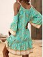 baratos Vestidos Boho-Mulheres Minivestido Vestido A Line Vestido de decote Vestido ombro a ombro Casual Ao ar livre Para Noite Praia Ajuste Largo Floral Gráfico Manga Longa Com Alças Finas Azul Marinha Verde Verão