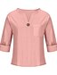 ieftine Cămăși-Bluză din bumbac și in pentru femei de culoare solidă elegantă stilată casual cu mâneci lungi de 3/4 guler în V tops regulate pentru zilele de vacanță nasturi negru alb roz albastru bej vară primăvară