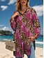 ieftine Rochie Artă și Design-Pentru femei Rochii Midi Rochii Tricou Casual Dată Potrivire Largă Grafic Leopard Geometric Manșon Lung Guler Cămașă Roz Îmbujorat Vară Toamnă Iarnă