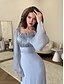 preiswerte Cocktailkleider-A-Linie Quinceanera Kleider Elegantes Kleid Formelle Hochzeit Bodenlang Lange Ärmel Quadrat-Ausschnitt Satin mit Raffung
