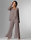 abordables Costumes-pantalons pour maman-Pantalon 3 pièces mère de la mariée invitée de mariage formelle élégante grande taille enroulée longueur sol en chiffon sans manches avec dentelle taille sur mesure gratuite