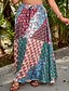 baratos Saias Boho-Mulheres Saia Casual Boho Longo Cintura Média Saias Floral Imprimir Micro-Elástica Férias Rua Vermelho Azul Verão Poliéster