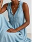 preiswerte Kleider-Damen Langes Kleid Maxikleid Kleider in Leinenoptik 100% Baumwolle Shiftkleid Sommerkleid Elegant Basic Modern Strand Urlaub Ferien Normale Passform Einfach Ärmellos V Ausschnitt Blau Sommer